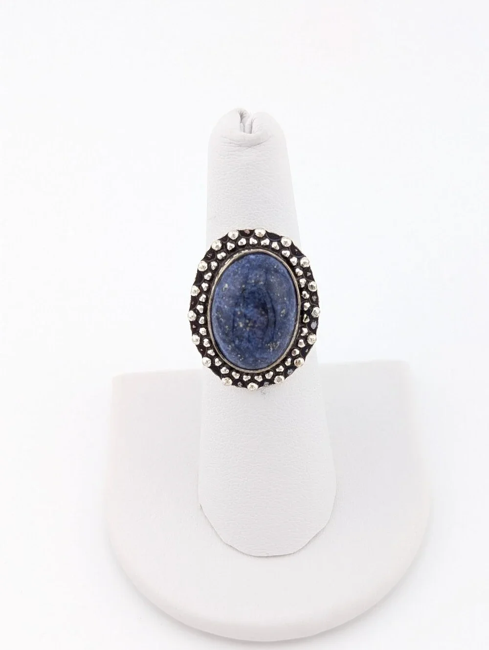 Lapis Blue Oval Statement Ring - Silver Tone Bohemian Jewelry - 7 - H